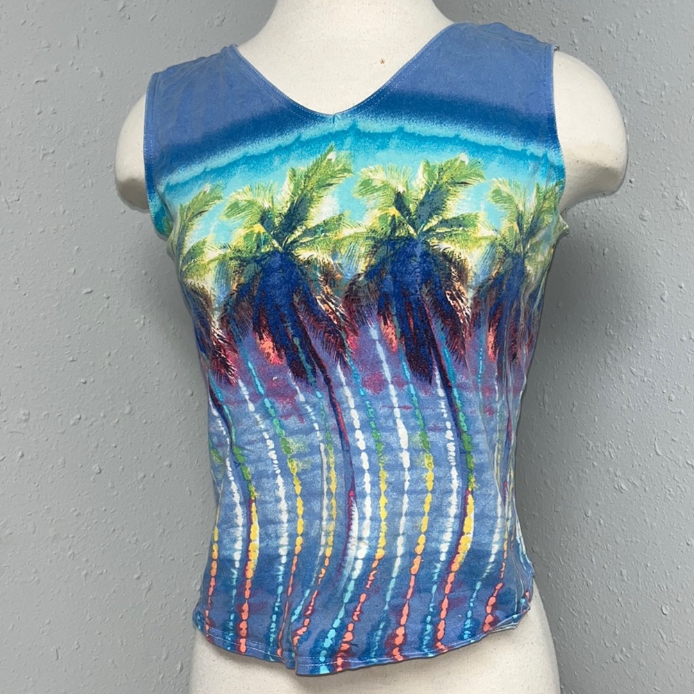 Colorful Vintage Trippy Palm Tree Crop Tank Top Catalina Size S/M